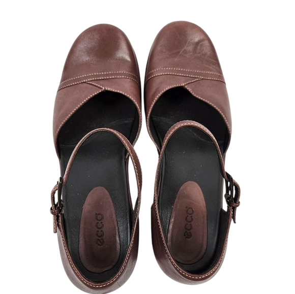 Ecco Brown Leather Ankle Strap Mary Jane Shoes - Picture 6 of 13